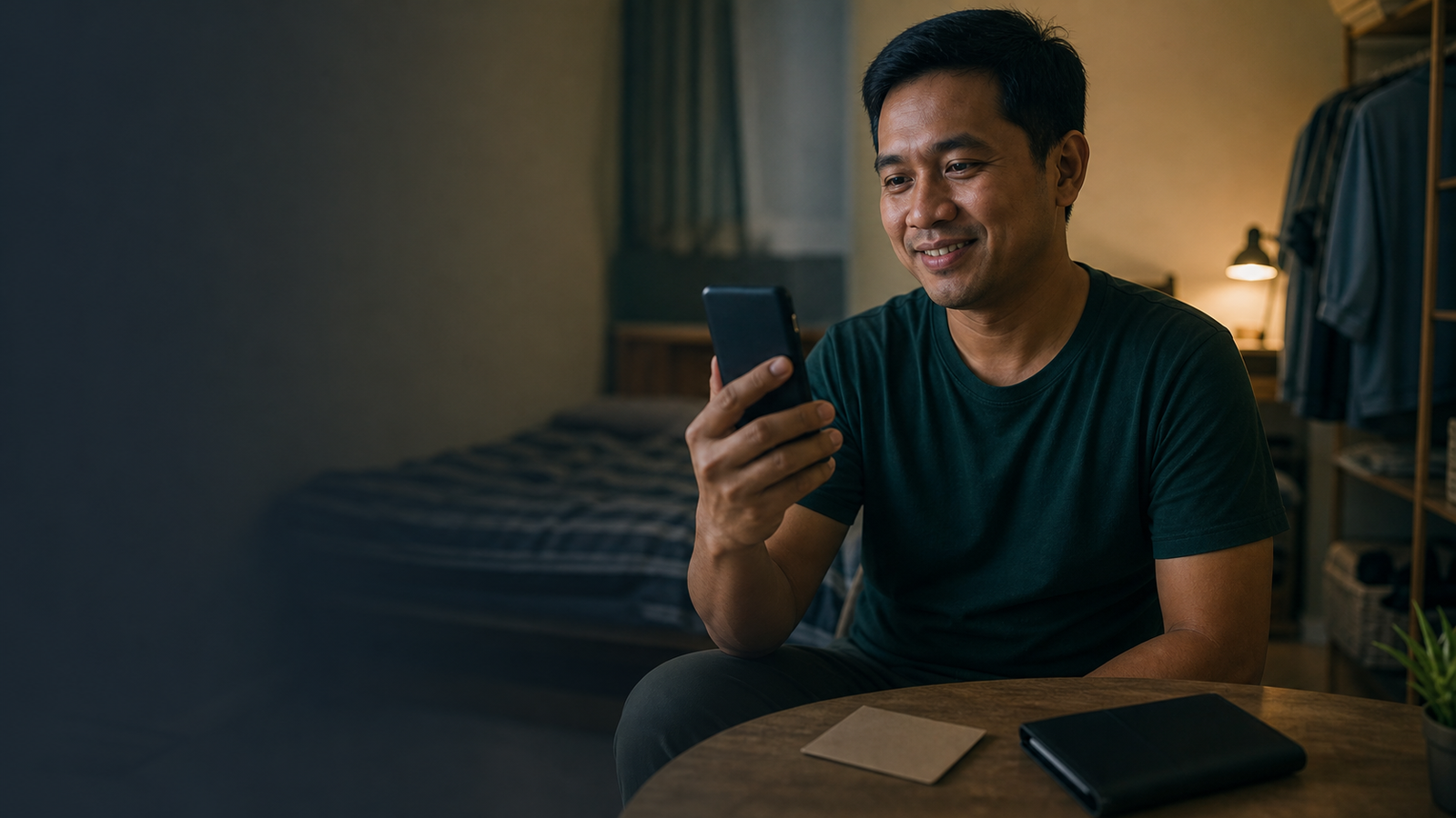 A migrant worker staying connected with family through a phone call