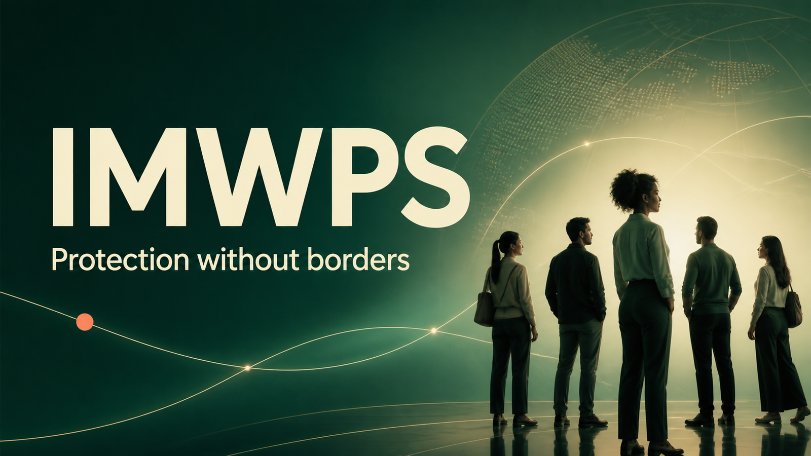 IMWPS — Protection without borders, illustrated with diverse workers and a connected globe